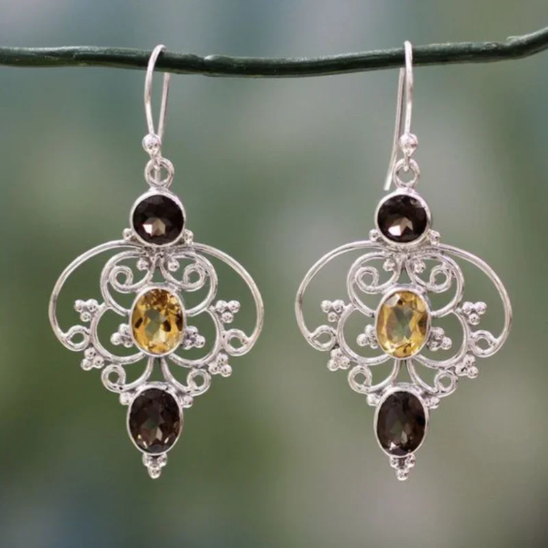 New Vintage Hollowed Out Flower Stamen Ear Hook Earrings Fashion Silver Plated Party Travel Women's Exclusive Jewelry Accessorie
