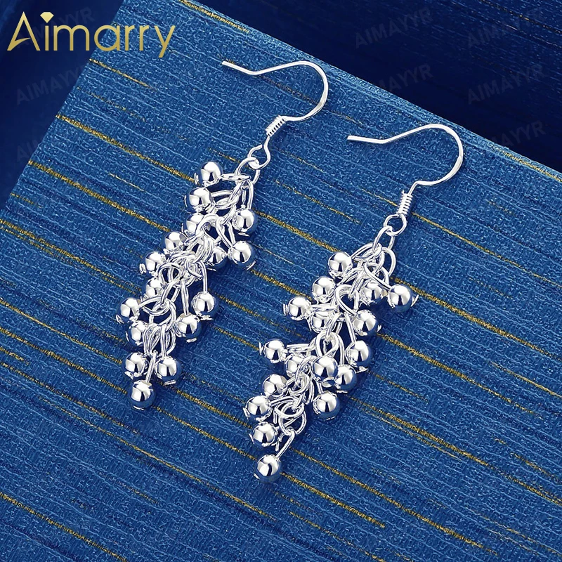925 Sterling Silver Smooth Bead Grape String Earrings for Women's Parties Banquets Weddings High-quality Fashion Jewelry