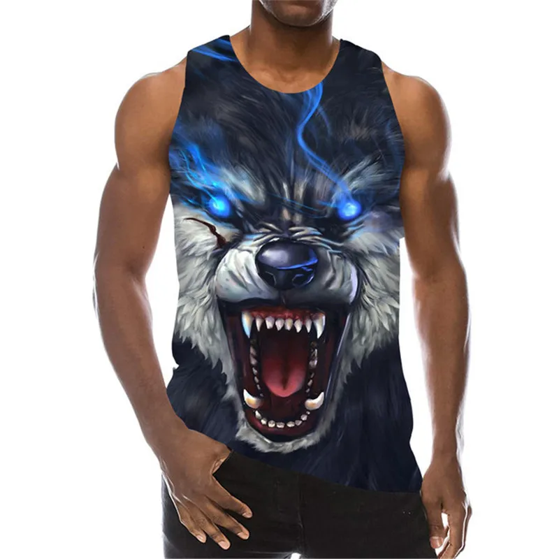 Sleeveless Animal Tank 3D Print Wolf Pattern Streetwear Tops Gradient Loose Casual Oversized Vest Round-Neck 6XL Plus Size Top