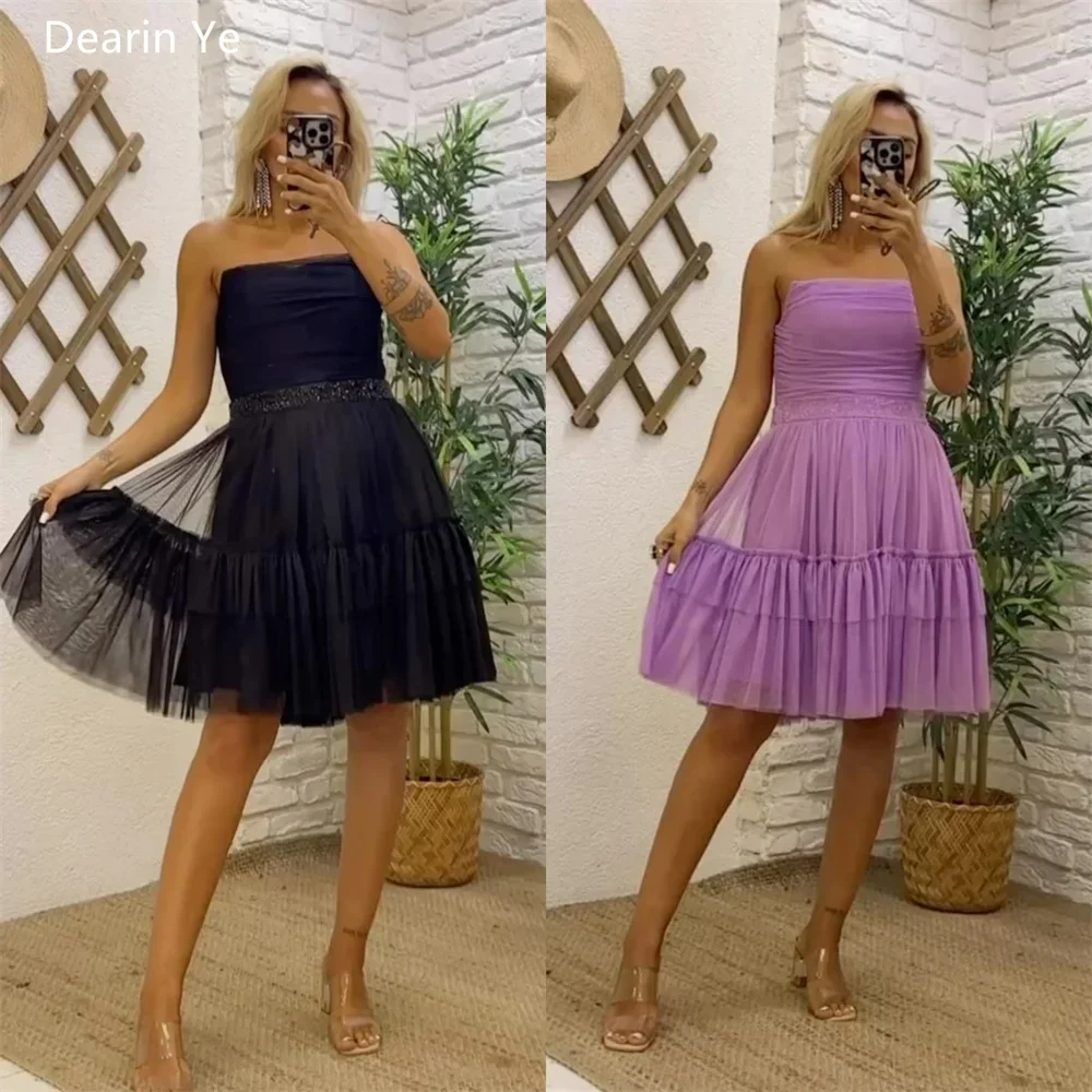 

Customized Saudi Arabia Dearin Strapless A-line Knee Length Skirts Layered Draped Sleeveless Tulle Bespoke Occasion Dresses Even