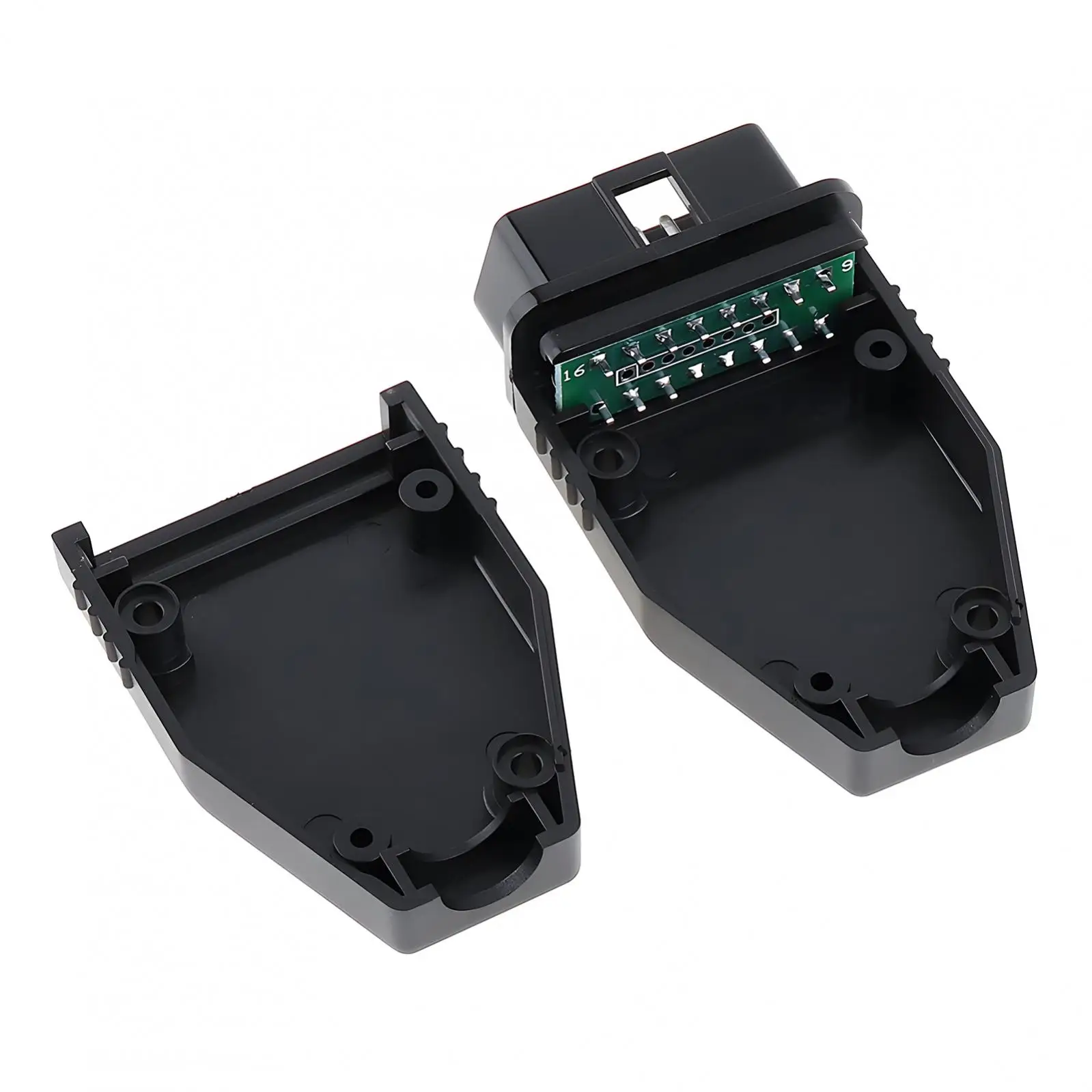 OBD-II 16 Pin Male Connector Diagnostic Interface Shell with PCB Green Board, 4 Screws, Black SR OBD Shell