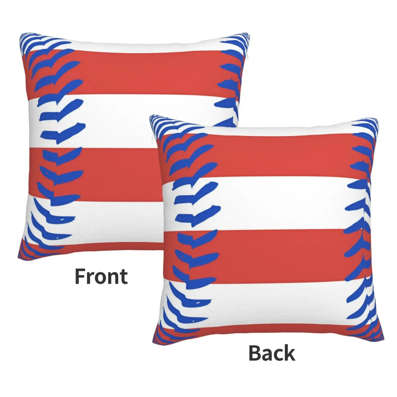 Baseball Stripe Print Velvet Throw Pillow Cover, Red White Blue Sports Cushion Case, Patriotic USA Style Decorative Pillowcase