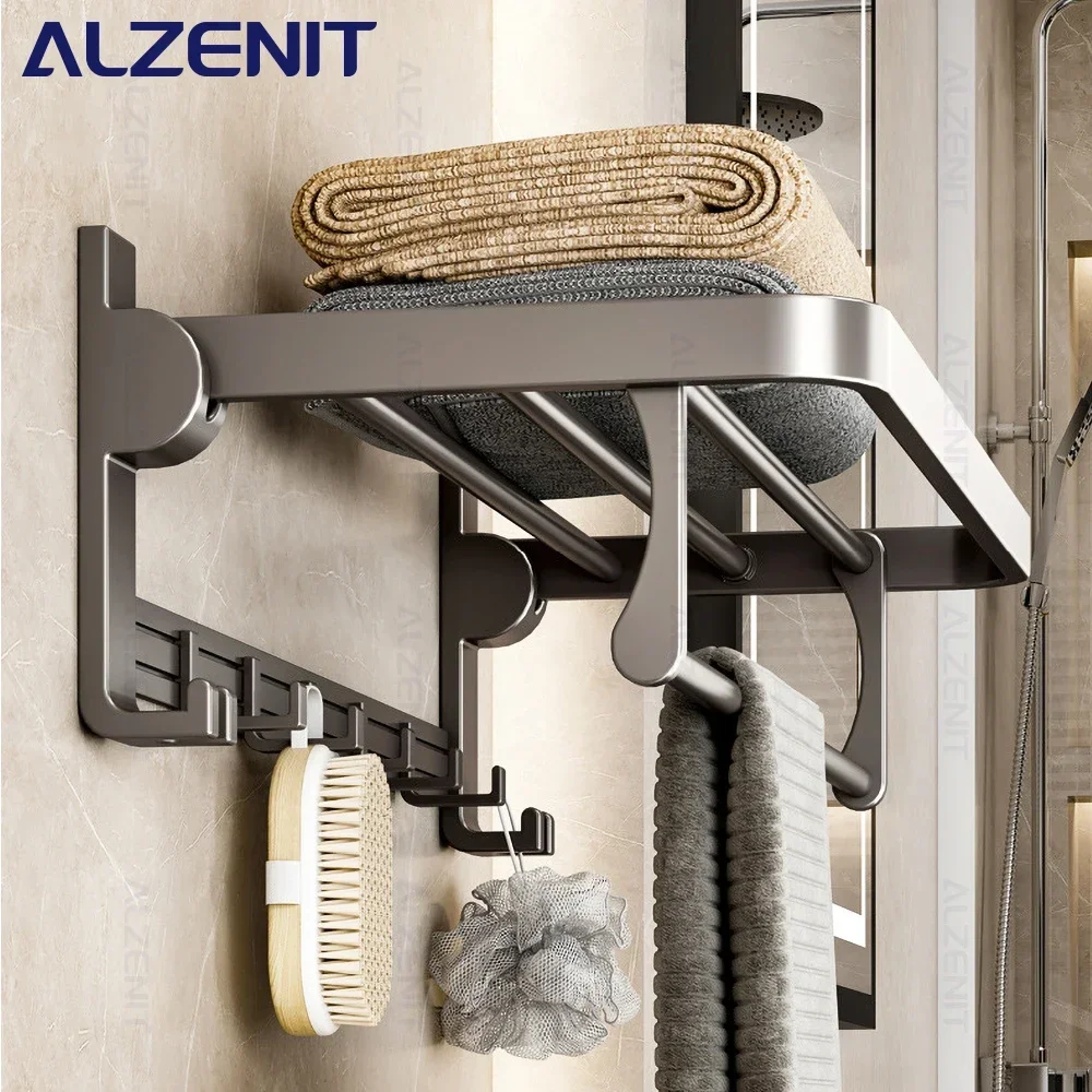Espaço de Alumínio Toalheiro 4060cm Arma Cinza Titular Gancho Móvel Montagem na Parede Prateleira Chuveiro Ferroviário Cabide com Barra Acessórios do Banheiro