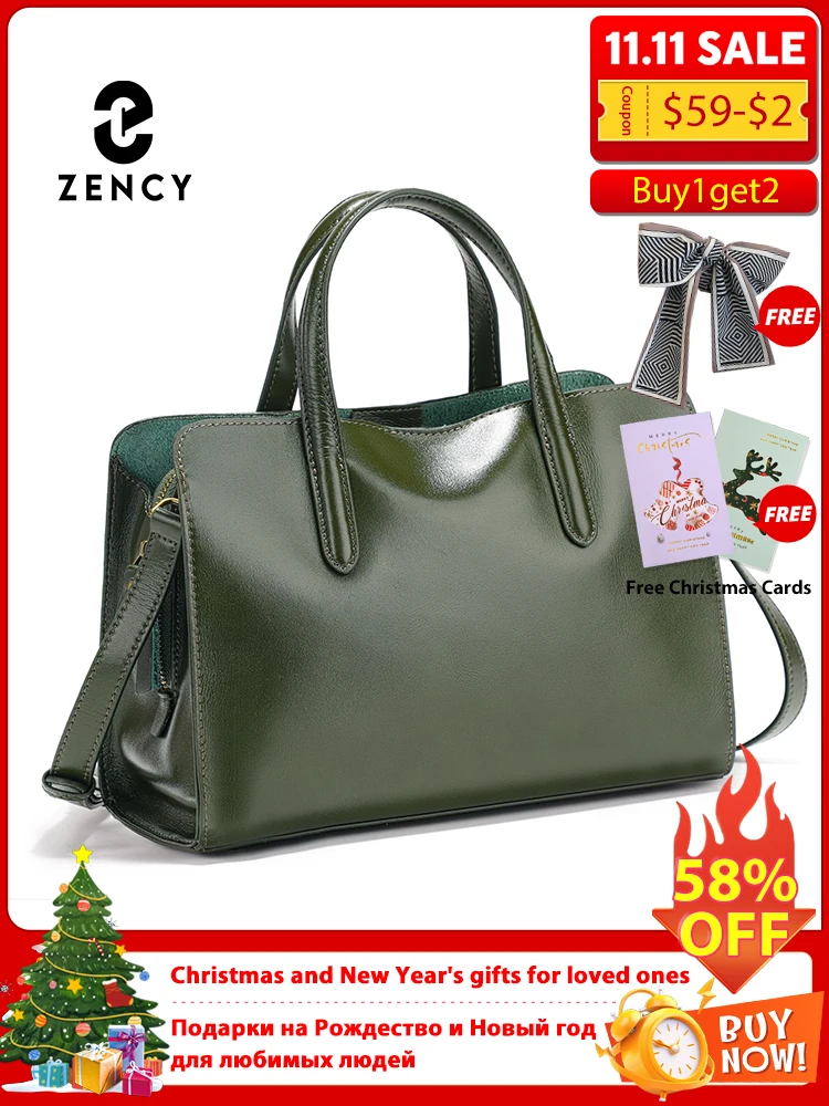 

Zency Oil Wax Leather Handbags for Women Crossbody Bag Removable Shoulder Strap Three Layer Pockets 2025 Autumn Winter Tote Sac