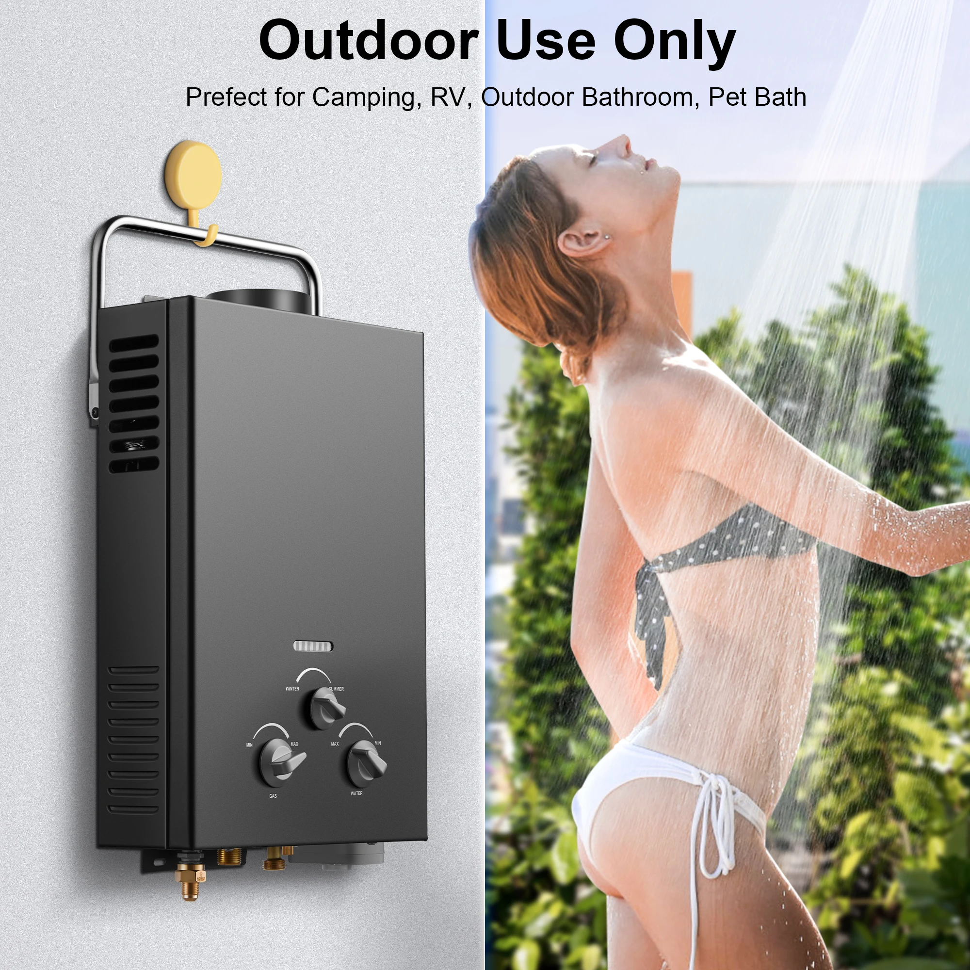 6L Portable Natural Gas , 1.58GPM Instant Hot Shower for Camping/RV, 40K BTU, Tankless Water Heater