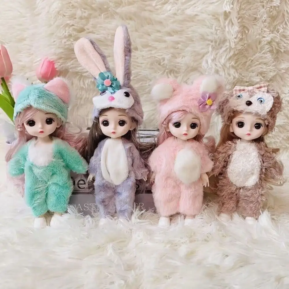 17cm Mini Cute Bjd Doll With Plush Clothes Removable Movable Joints Dolls Naked Body 1/12 with Hair Full Set Toys for Kids