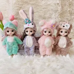 17cm Mini Cute Bjd Doll With Plush Clothes Removable Movable Joints Dolls Naked Body 1/12 with Hair Full Set Toys for Kids