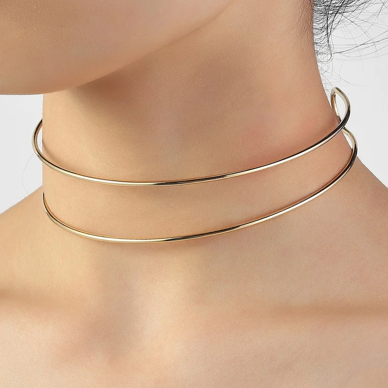 2022 Punk Gold Silver Color Alloy Torques Choker Necklaces for Women Fashion Geometric Collar Choker Dorado Necklace New