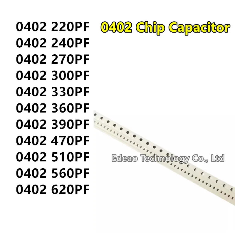 100-500pcs/lot 0402 SMD Multilayer Ceramic Capacitor 220PF 240PF 270PF 300PF 330PF 360PF 390PF 470PF 510PF 560PF 620PF 50V