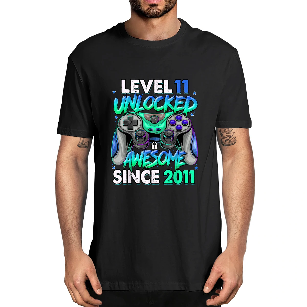 100% Cotton Level 11 Unlocked Awesome Since 2011 11th Birthday Gaming Men's Novelty Oversized T-Shirt Women Casual Streetwear