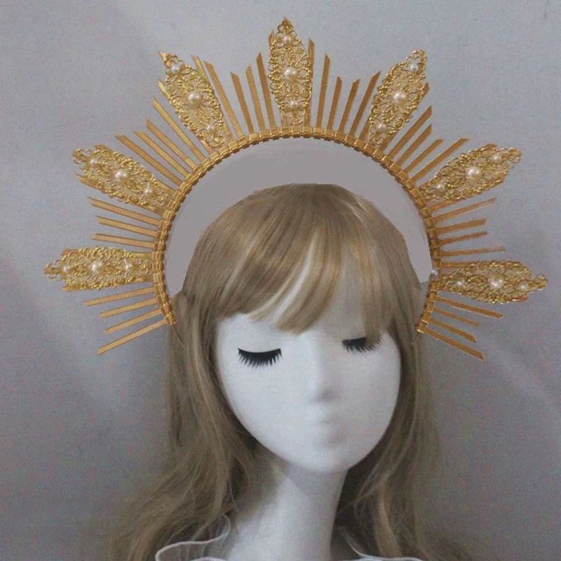 Gothic Crown Sun Goddess Tiara Headband DIY Material Package Crystal Lolita Crown Jewelry Wedding Party Hair Accessories Parts