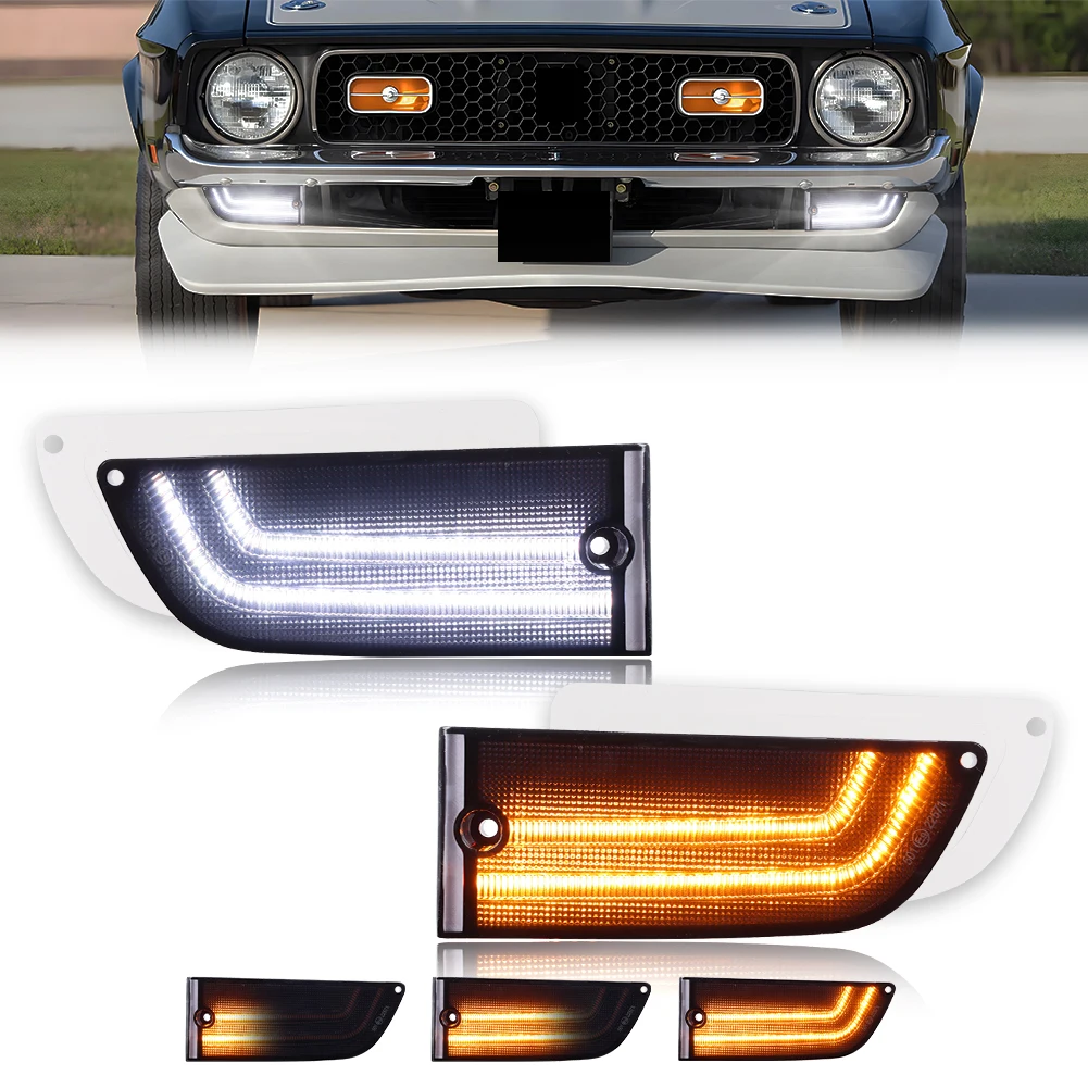 2Pcs Front DRL Daytime Running Light Turn Signal Light Parking Light Switchback LED W/ Gaskets For 1971 1972 1973 Ford Mustang