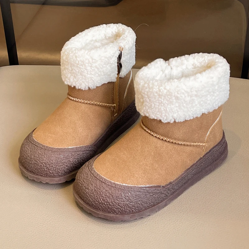 

Fur Winter Boots For Children PU Leather Thick Warm Boy's Girl's Snow Boots Anti-slippery Outdoor Kid's Warm Boots Cotton Shoes