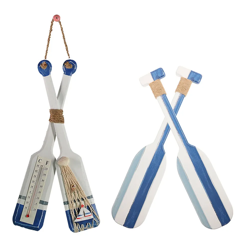 3pcs Wooden Paddle Wall Hanging Mediterranean Style Nautical Ornament For Home Beach Theme Decoration Wood Craft