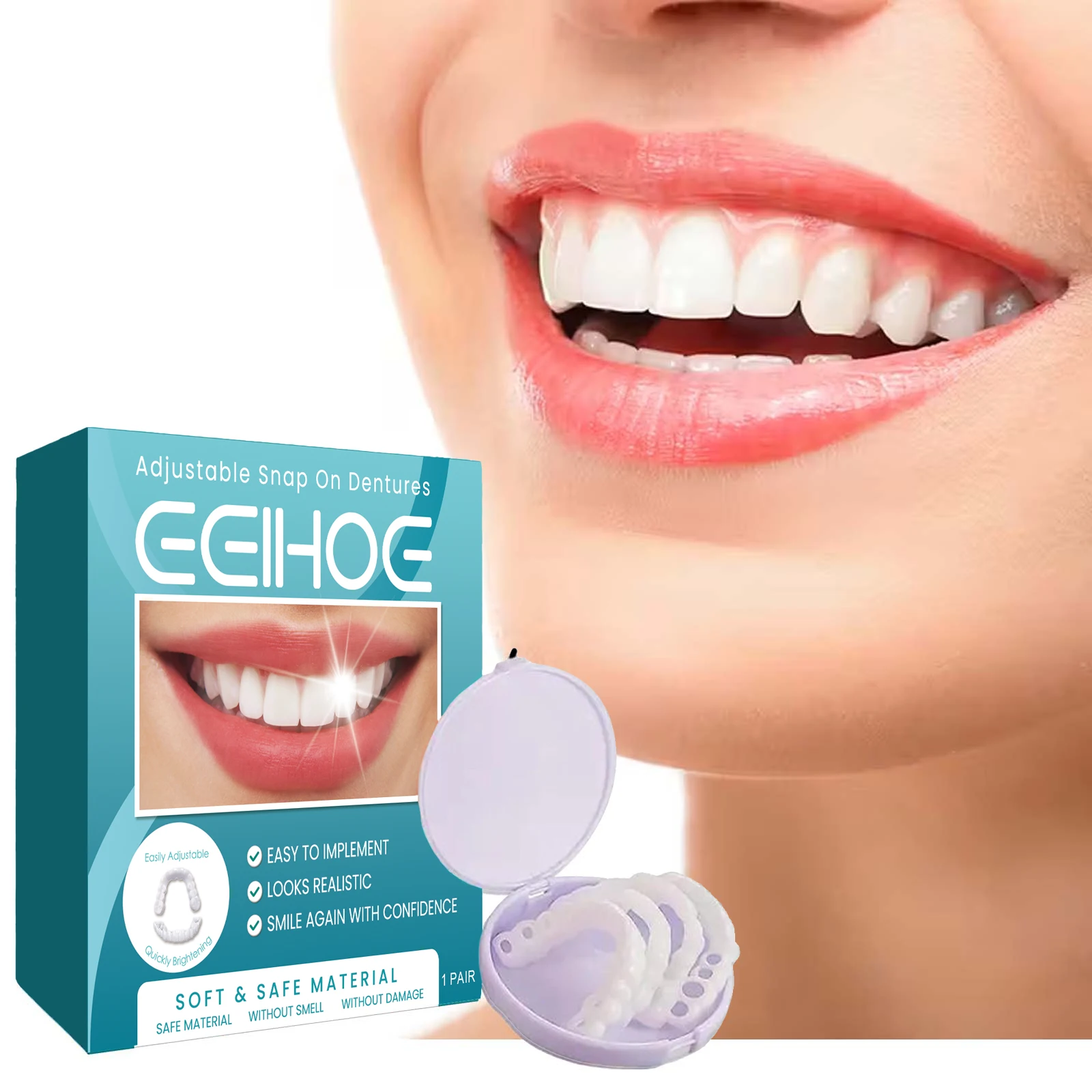 EELHOE Adjustable Teeth Set Whitening Dentures Perfect Smile False Teeth Upper Lower Removable Dental Veneers Fake Tooth Set