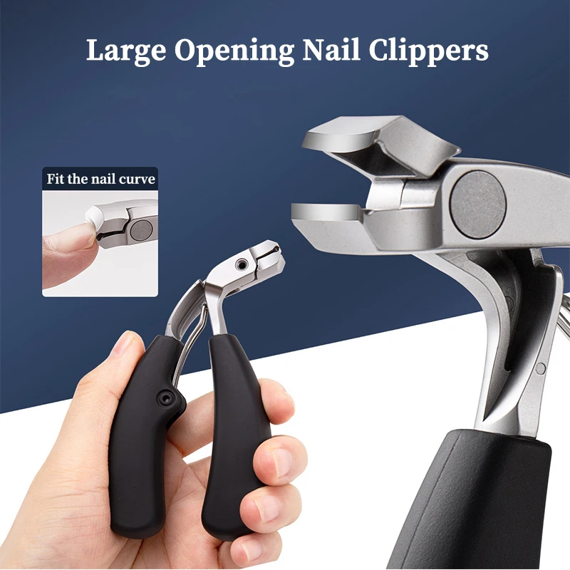 Large Opening Curved Nail Clippers Three Times Anti-splash Storage Nail Cutter For The Elderly Thick Toenails Heavy Duty Manicur