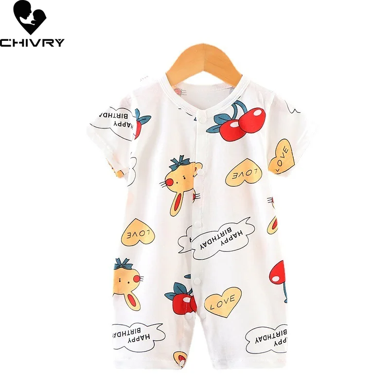 Neugeborenen Baby Jungen Mädchen Strampler Sommer Kurzarm Nette Karikatur Drucken Taste Overall Kleinkind Overall Infant einteiliges Kleidung