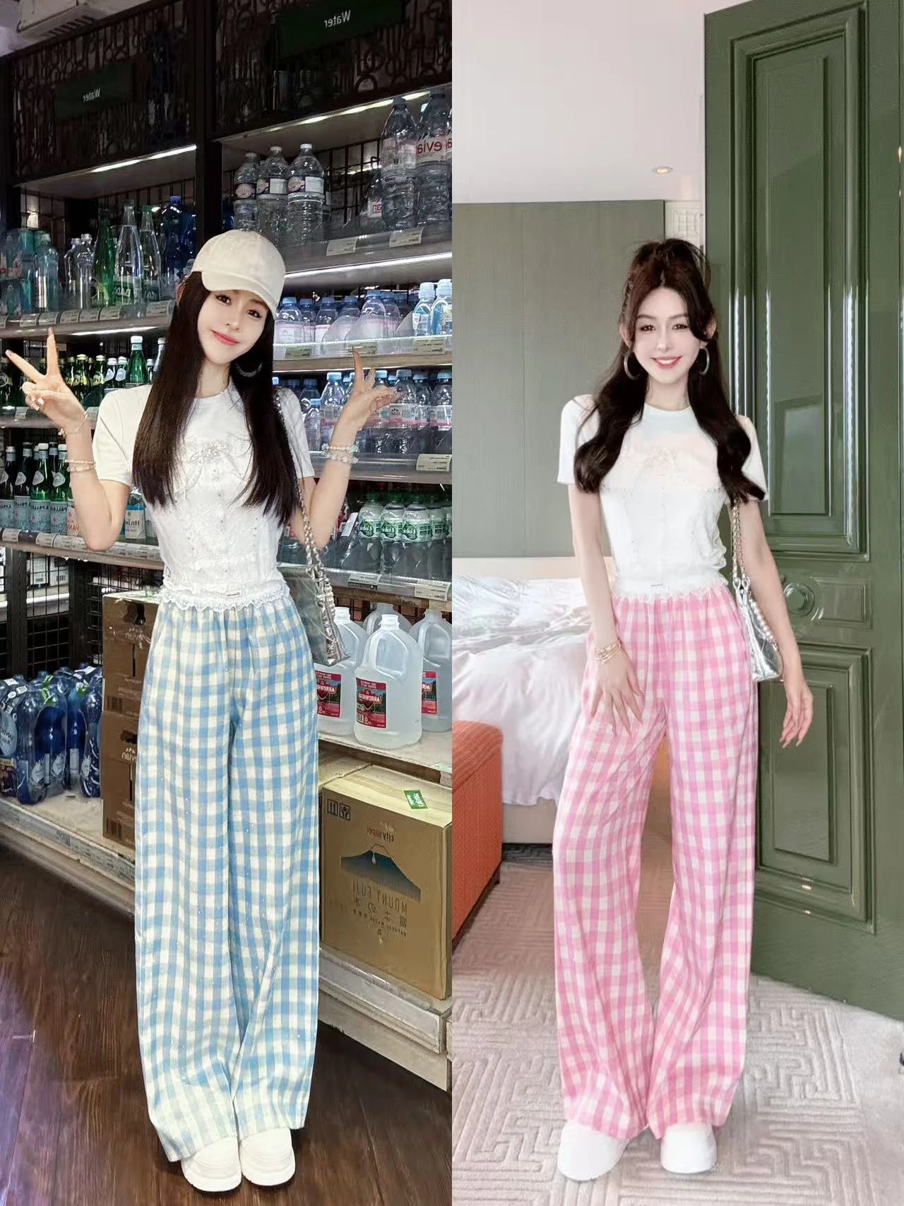 

Универсальные повседневные брюки Sli с цветными вставками, кружевом и стразами, прямого кроя, новинка, с высокой талией, из полиэфирного волокна