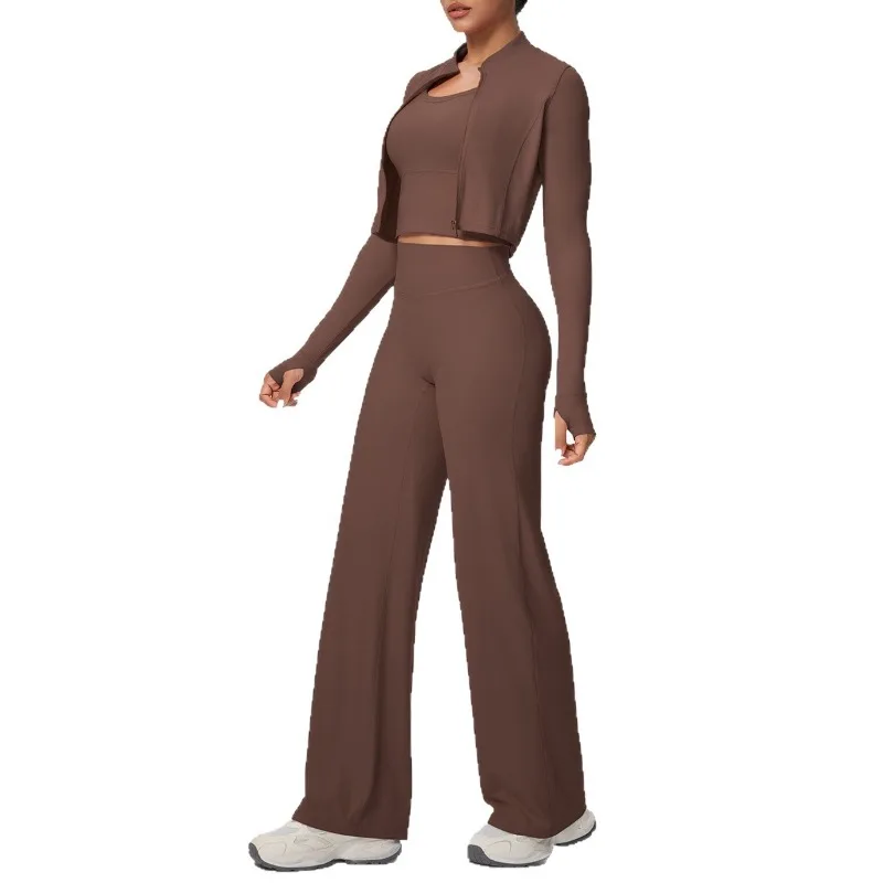 

Женский шерстяной комплект для йоги, облегающий, высокая эластичность, скорость сушки, фитнес, комплект из трех предметов, спортивная одежда для бега на открытом воздухе, отдыха