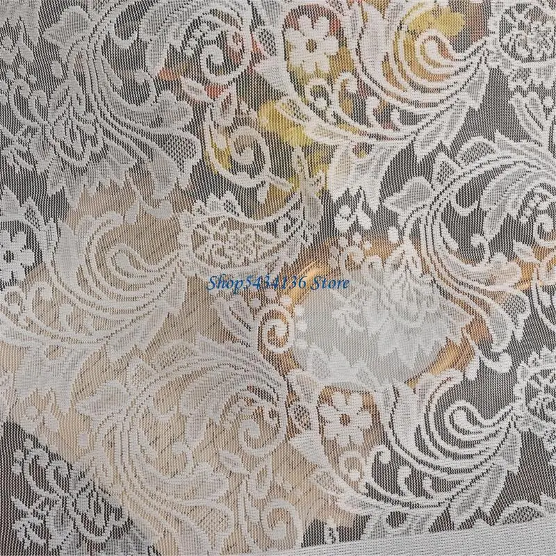 H7ED Half Sheer Lace Cafe Curtain With Romance Designs for Rental Homes