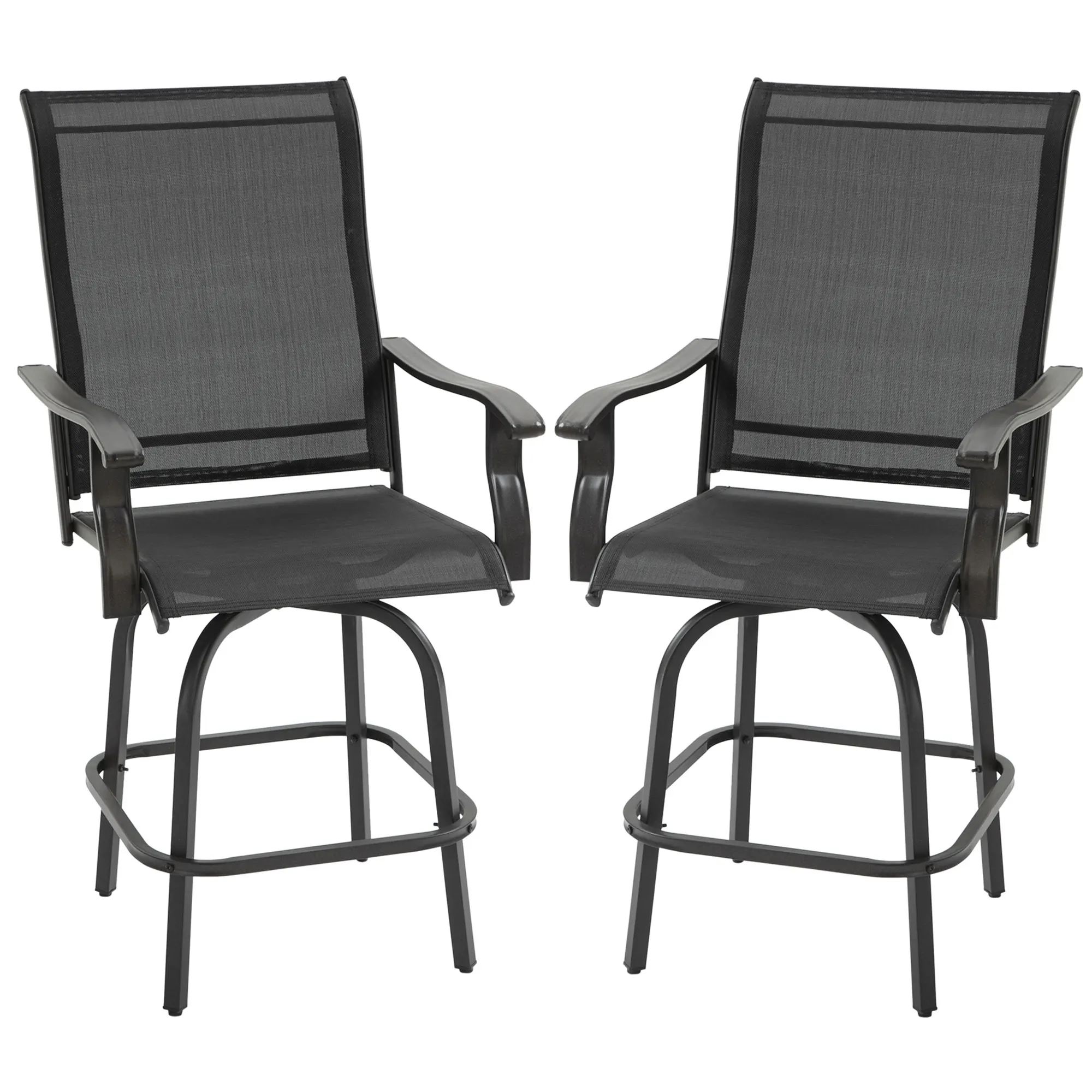 Set of 2 Bar Height Swivel Patio Armchairs W/ Footrest Backyard Deck Pool Brown