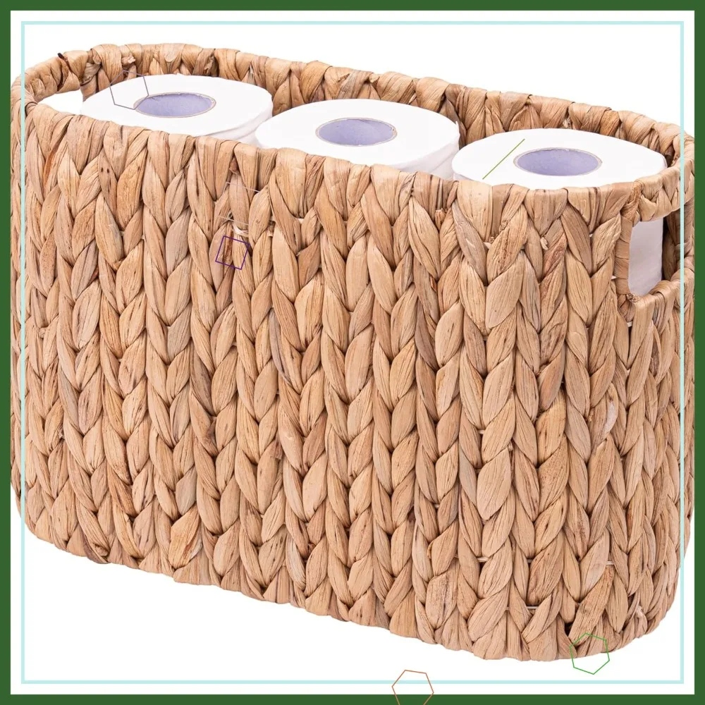 

Wicker Toilet Paper Storage Holder with Built-in Handles, Holds 6 Mega Rolls, Water Hyacinth Bathroom Basket Organizer