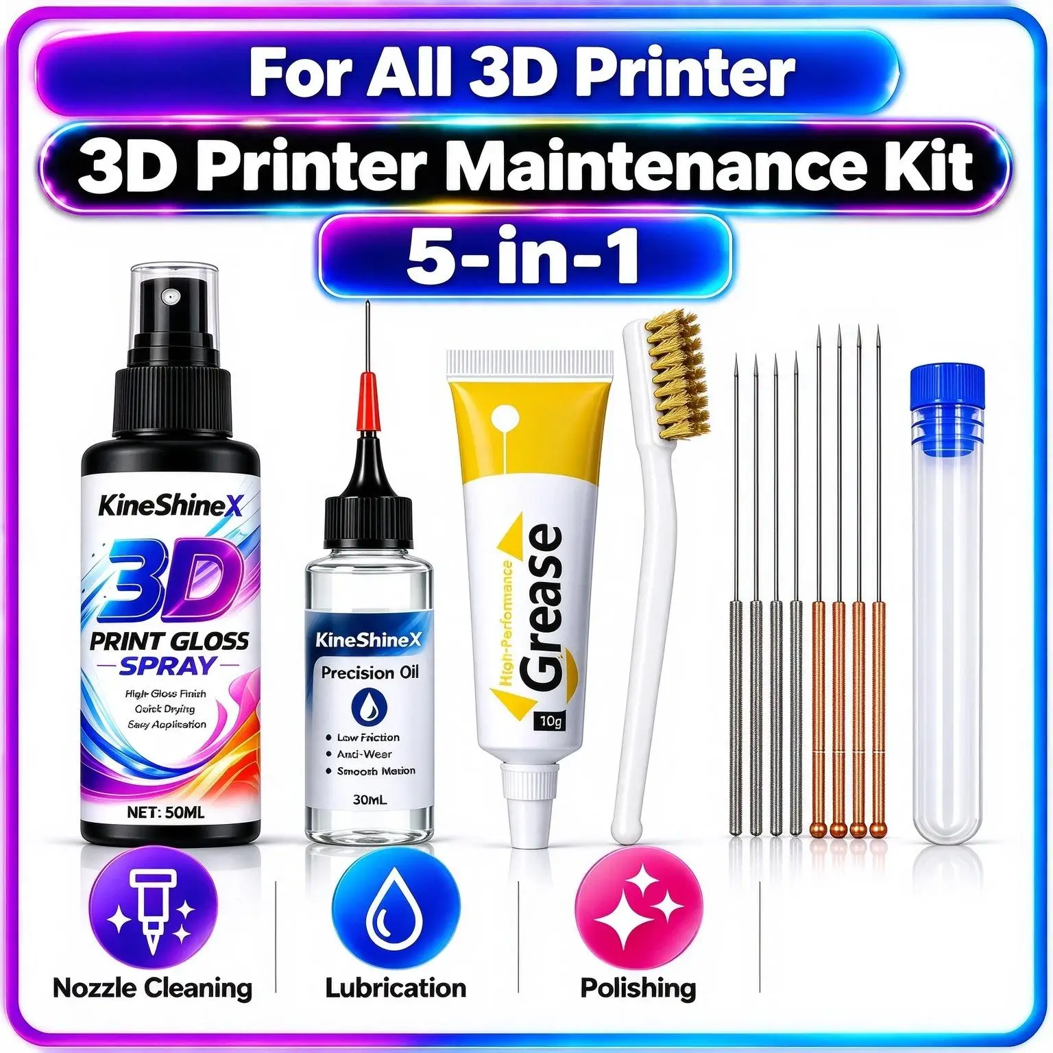 5 in 1 3D Printer Maintenance Kit Lubricating Oil Grease Nozzle Cleaner Gloss Spray For Flashforge Bambu Lab FDM Printer Parts