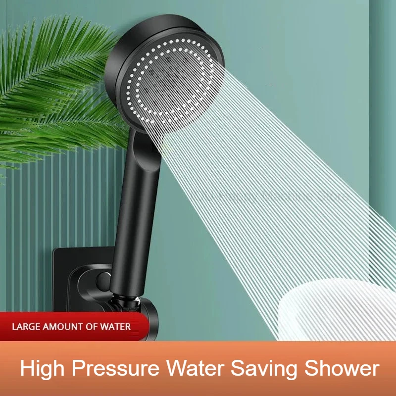 

High Pressure Shower Head Black 5 Modes Adjustable ShowerHead Bathroom Accessories Water Saving Bathroom Shower Nozzle
