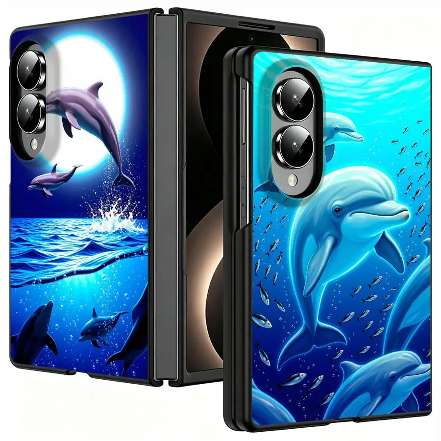 Ocean Dolphin Pattern Phone Cover Case for Samsung Galaxy Z Fold 8 Z Fold8 Wide ZFold Wide ZFold8