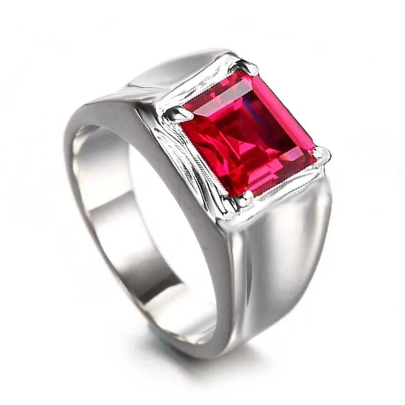 3-color gemstone hot selling simple men\'s fashion jewelry silvery square ruby emerald ring jewelry finger gift