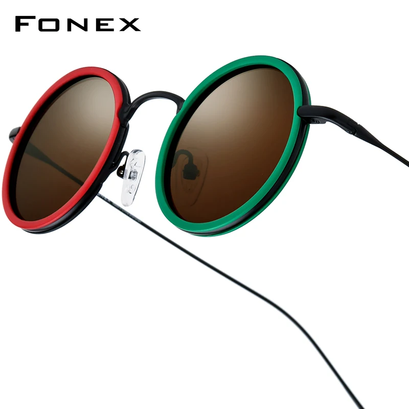 

FONEX Titanium Acetate Polarized Sunglasses Women Brand Design Retro Vintage Round Sun Glasses Men Mirrored Shades 85844