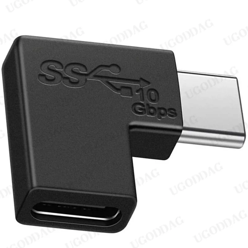 Adaptador USB tipo C de ángulo recto de 90 grados, convertidor de USB-C macho a hembra para teléfono inteligente y portátil, 10GBbps de carga rápida