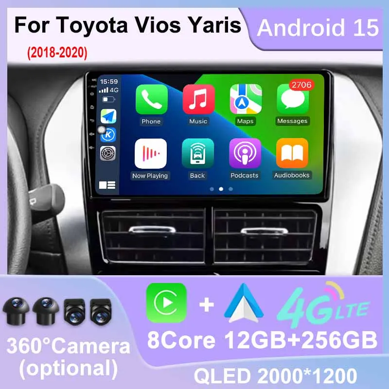 

Android 15 Auto Radio For Toyota Vios Yaris 2018 - 2020 Navigation GPS Car Multimedia Video Player Stereo 4G WIFI BT DSP Carplay