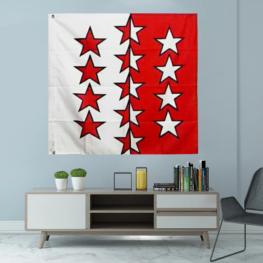 Flag Of Canton Of Valais Switzerland Custome Banner Graphic Custom Printed Hanging Party Sport Polyester Shaft Cover Grommets