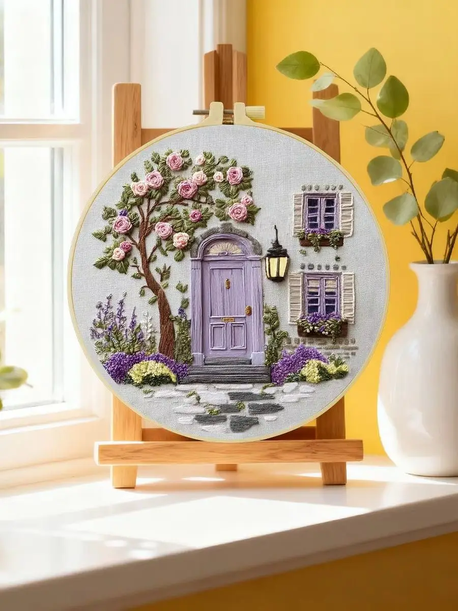 1 Stück 20X20CM/15X15CM 7,87/6,3 Zoll Tür-Stickerei-Starter-Kit DIY-Kit DIY-Stickerei-Set Handarbeiten Malerei Nähen Kunst – Detail 6