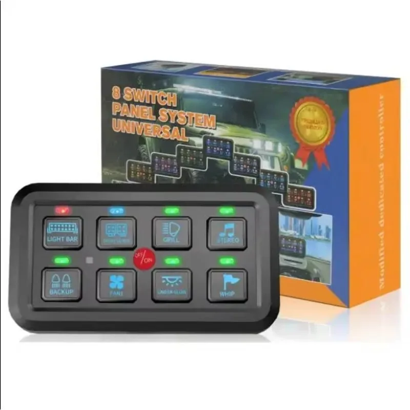 8 Gang Switch Panel Control Box Waterproof on OFF Control System Panel 12V Switch Panel With Wiring Harness for Car Boat Truck