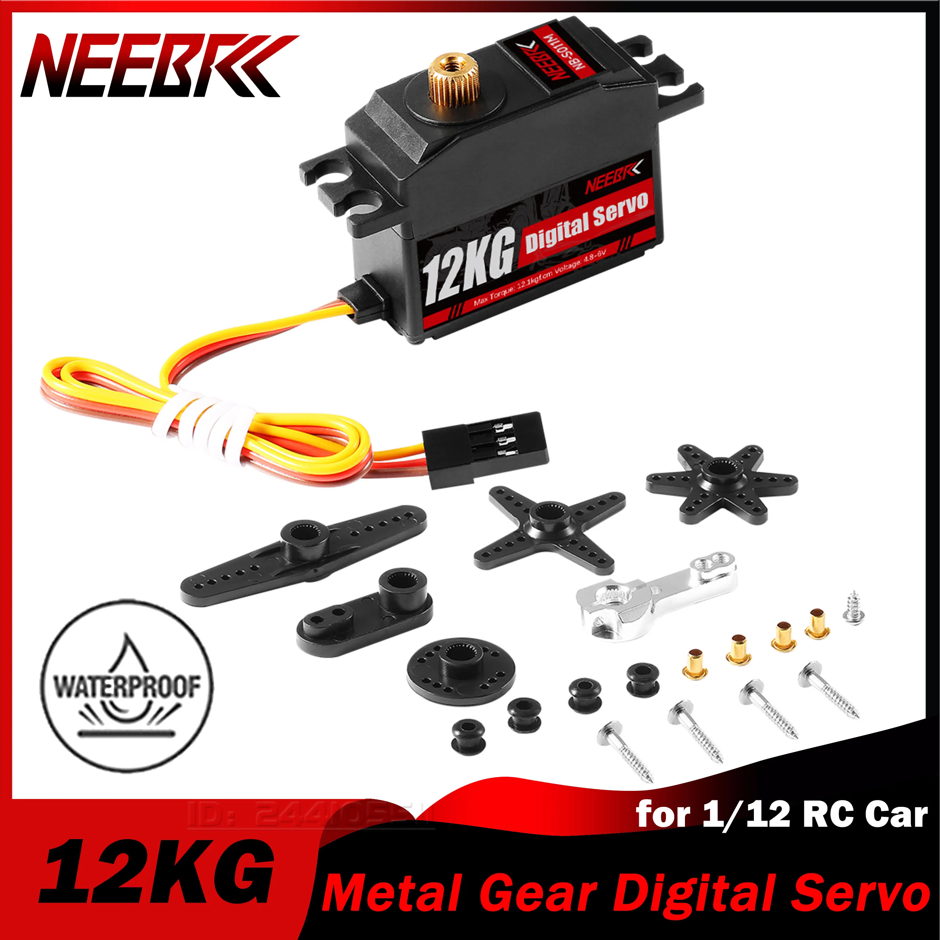 

NEEBRC 12KG Metal Gear Digital Servo Waterproof 4.8~6.0V DC for 1/12 RC Car Wltoys 144001 144010 Monster Helicopter Plane Boat