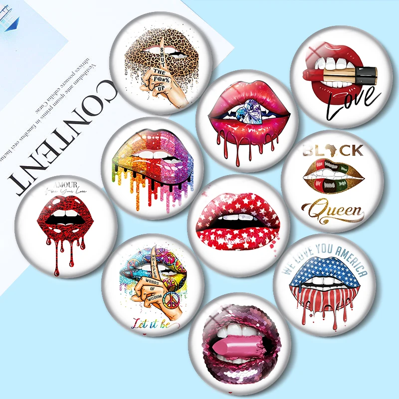 Lip sexy  10pcs mix18mm/20mm/25mm Round photo glass cabochon demo flat back Making findings