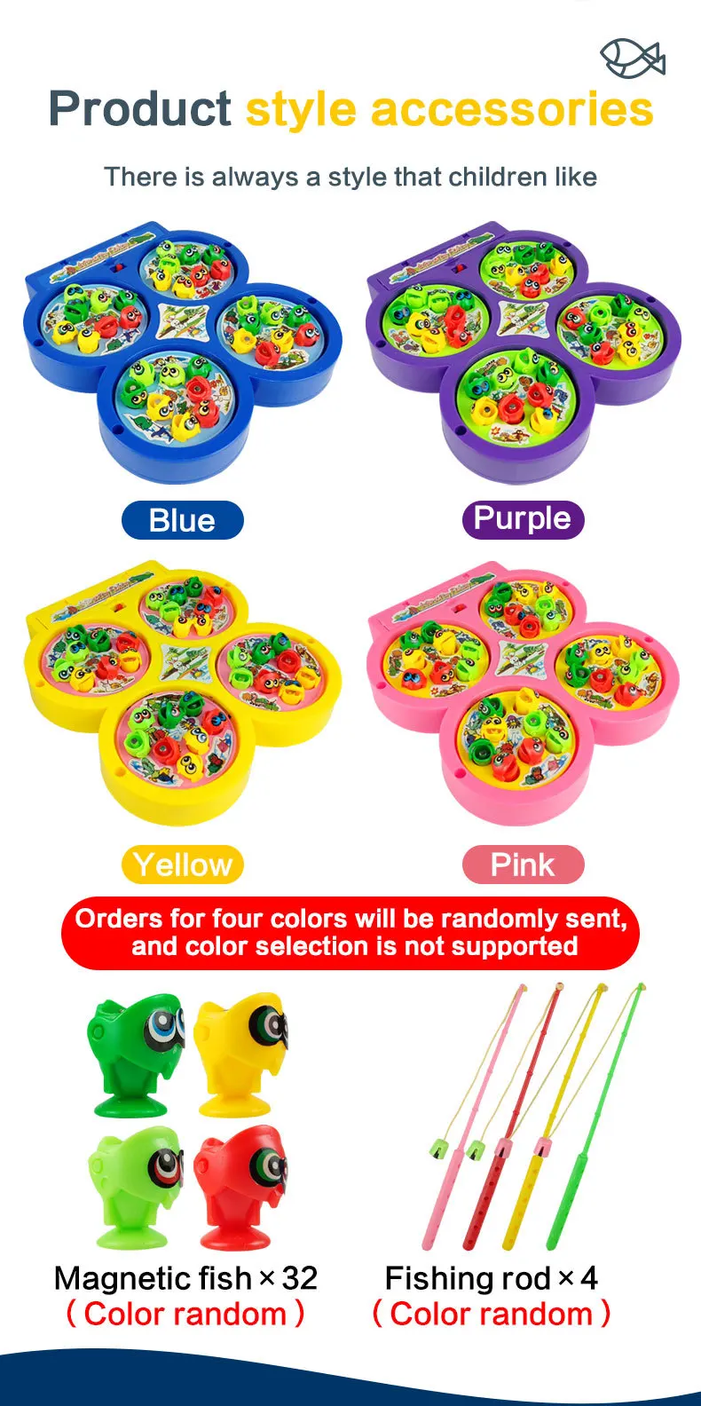 Children's electric fishing toys magnetic music early education kindergarten fish rod toy basket parent-child PK fishing game