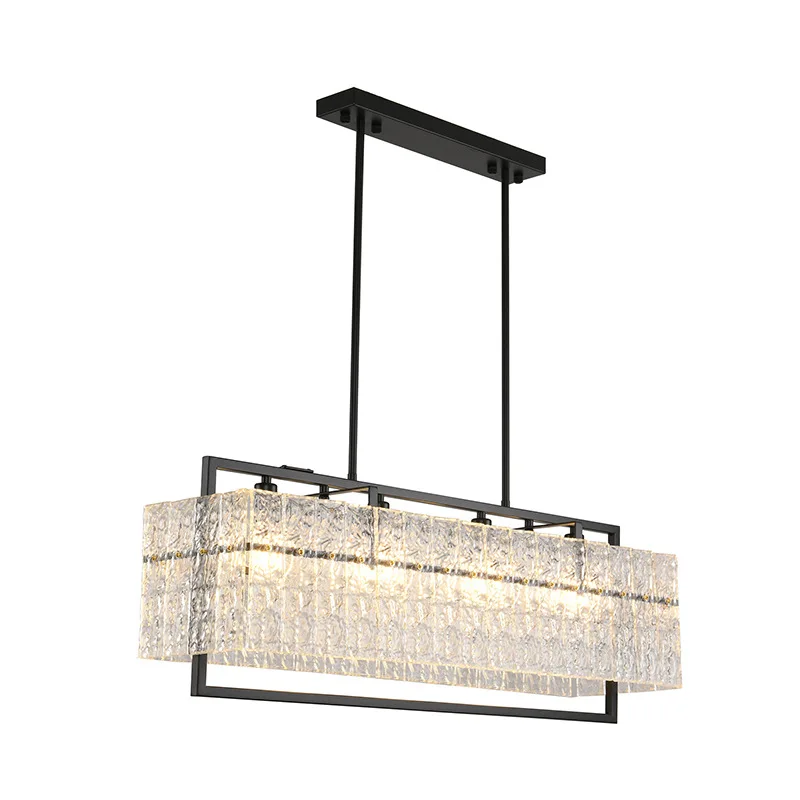 Dining Room Light Luxury Water Grained Glass Chandelier Modern Nordic Art Personality Lamp Rectangular Study Led Pendant Lights