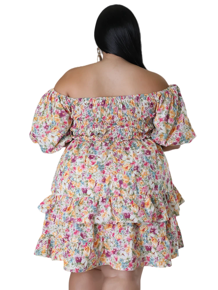 Plus Size Elegant Floral Print Women Dress Spring Summer Casual Short Sleeve Chiffon A Line  Dress Party Vestidos Beach Dresses