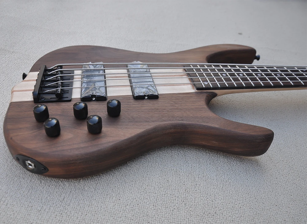 5 Strings Matte Walnut Neck-thru-body Electric Bass Guitar with 24 Frets,Rosewood Fretboard,Cstomized Logo/Color Available