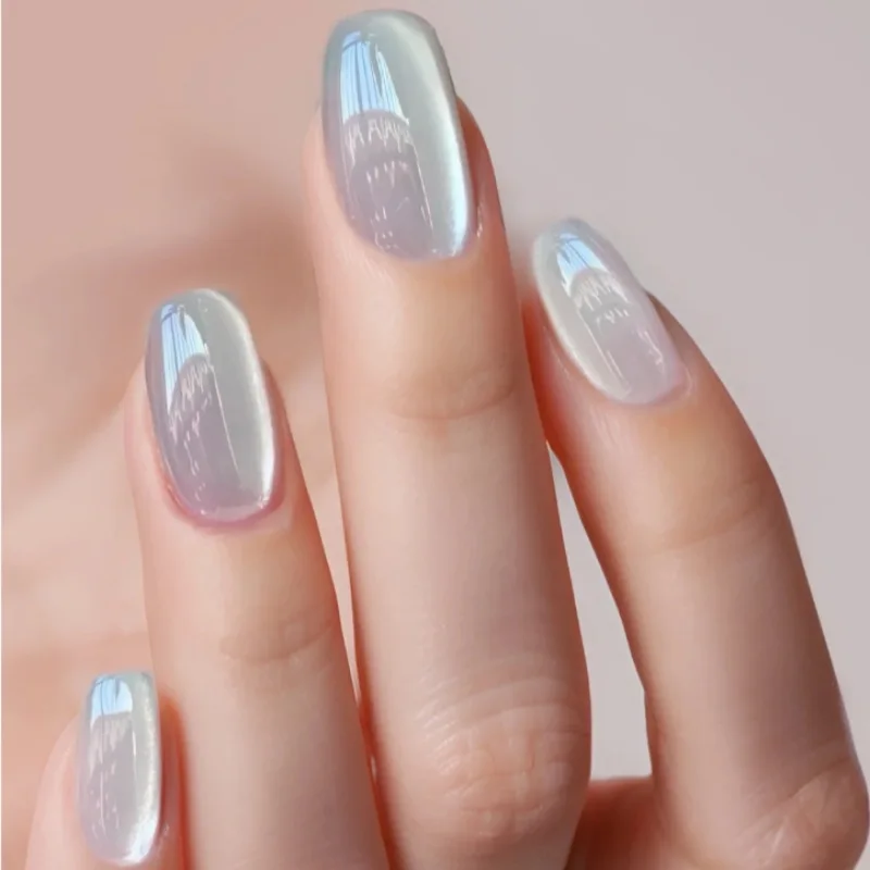

24Pcs Gradient Short Ballet Nails Set with Glue White Simple False Nails Coffin Fake Nail Press on Nails Full Cover Nail Tips