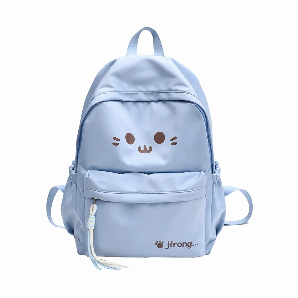 New Cute Print Travel Backpack Large Capacity Nylon Student Schoolbag Multi-pocket Solid Color Laptop Daypack