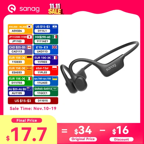 Sanag B21S 진정한 골전도 블루투스 이어폰 플래시 세일 하이파이 사운드 헤드폰 무선 이어버드