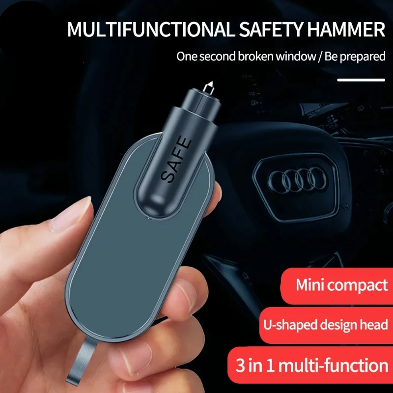 Car Window Breaker Seat Belt Cutter Land and Underwater Keychain Glass Breaker, Car Accident Two-in-one Car Safety Hammer