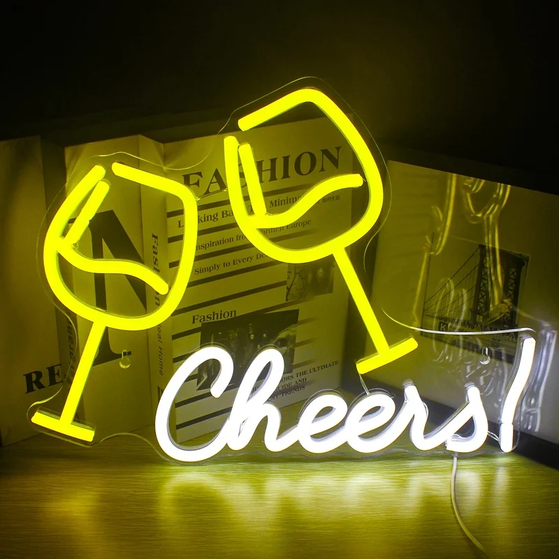 

Неоновая вывеска Cheers Светодиодная неоновая вывеска для декора стен Неоновая вывеска в форме бокала для вина Бар Ресторан Пивной бар Вечеринка Ночной клуб Неоновые вывески