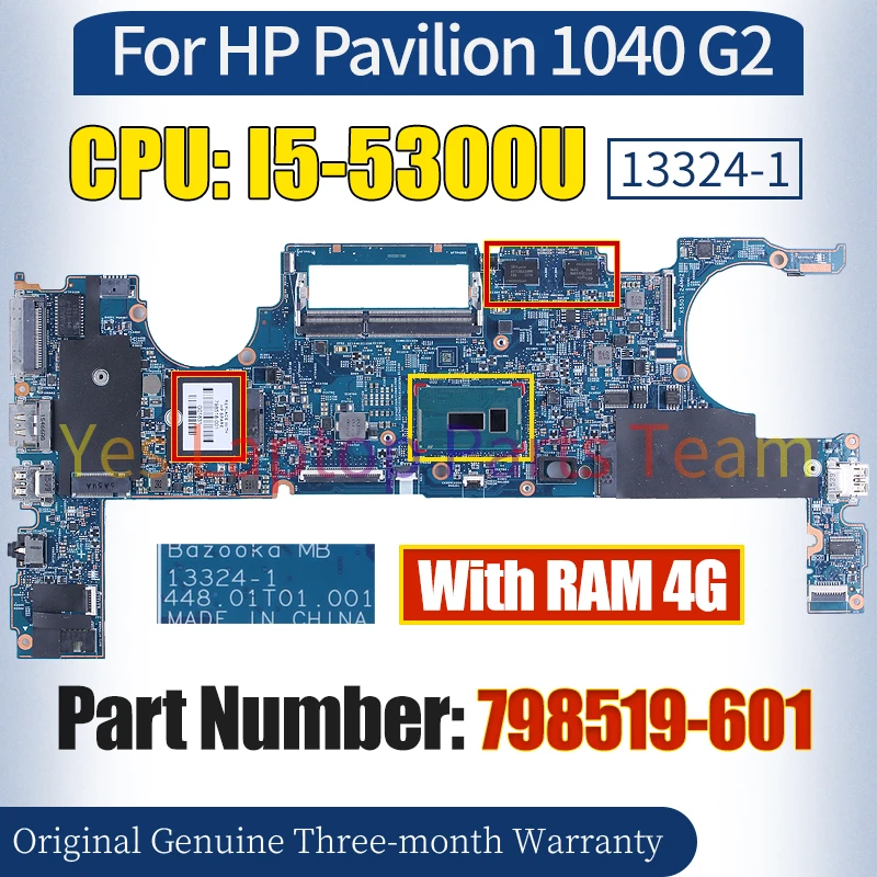 13324-1 untuk HP Pavilion 1040 G2 Laptop Mainboard 798519-601 SR23X I5-5300U RAM 4G 100% Motherboard teruji Notebook