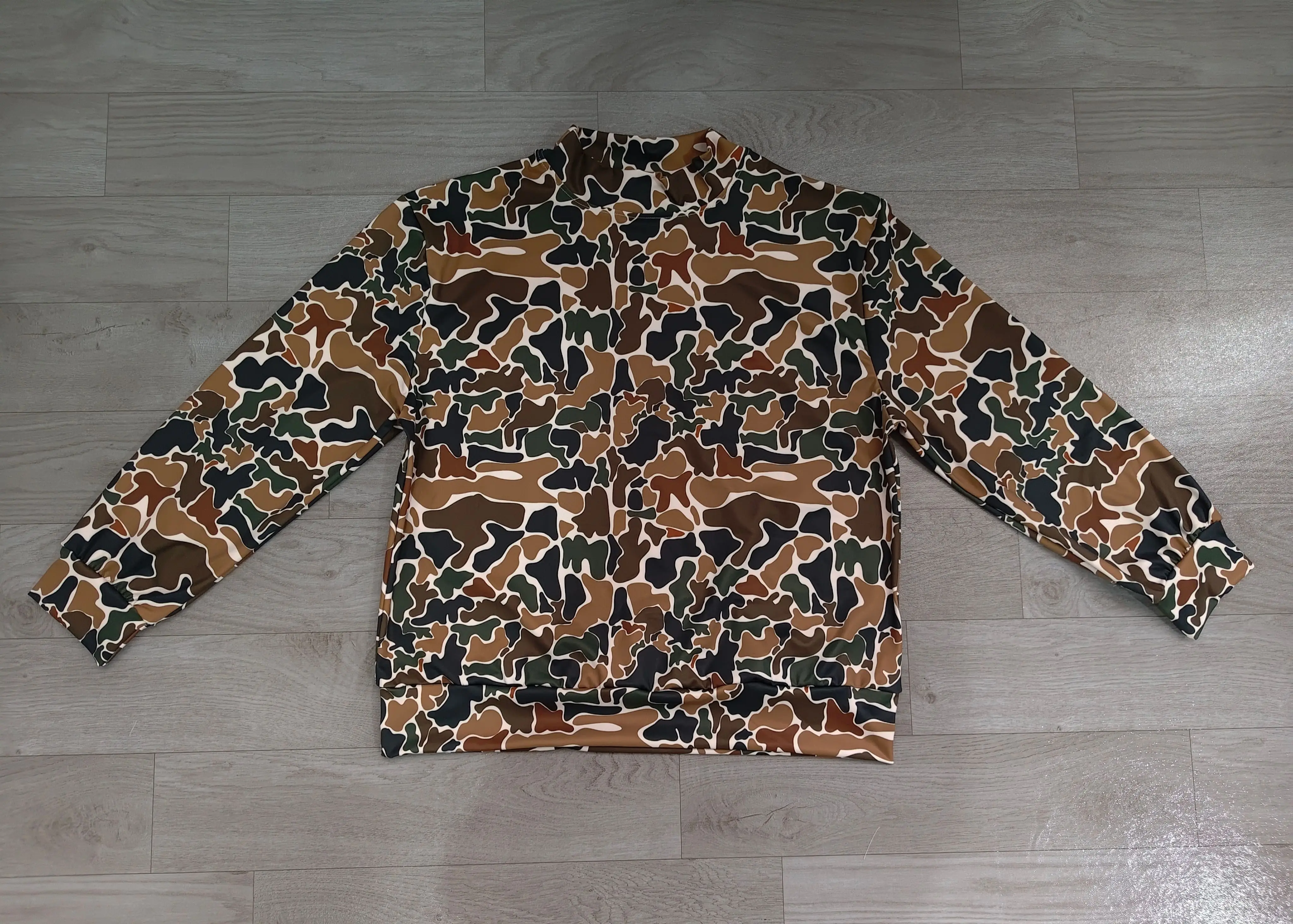 Wholesale Long Sleeves Adult Women Shirt Brown Camo Print Pullover Clothing