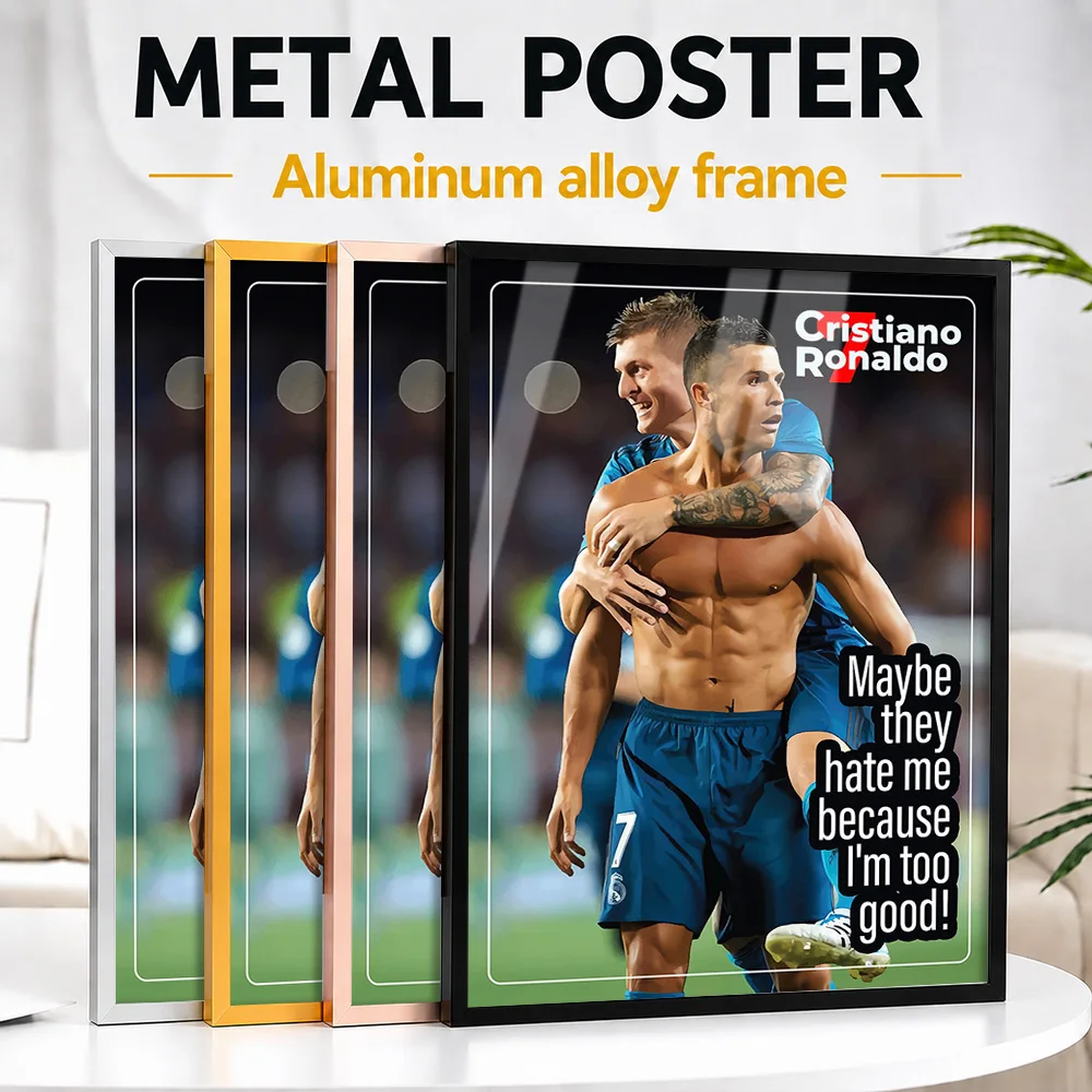 Cristiano Ronaldo Teammate Embrace Metal Poster With Aluminum Alloy Frame Personalized Victory Tribute Wall Art Ideal For Gym